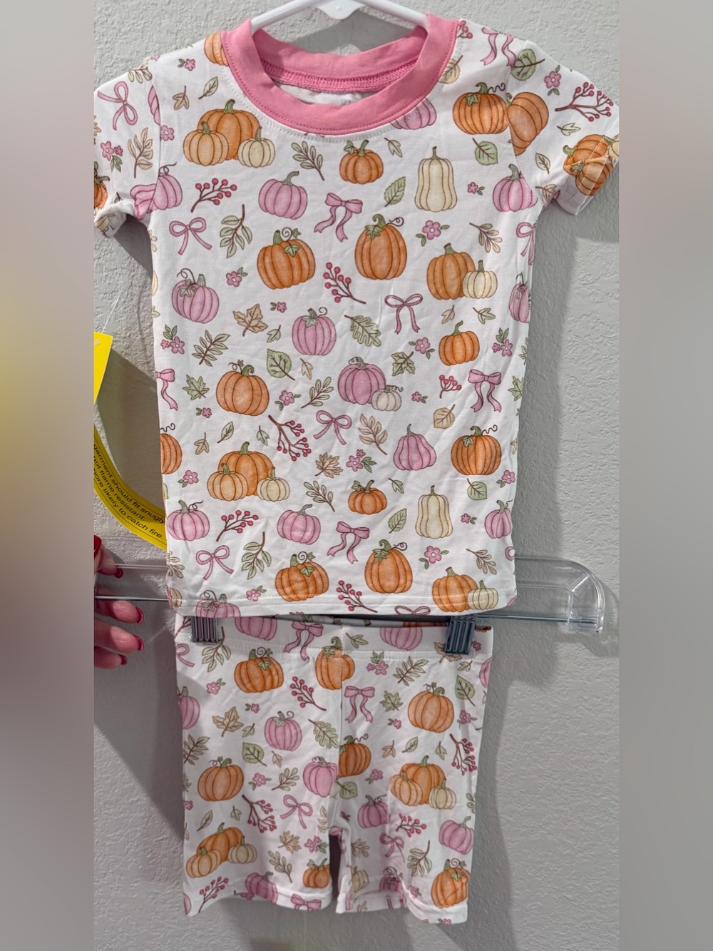 Stitchy Fish Bamboo Fall Halloween Pink Orange Bows Pumpkin Pajama Set 12-18 M